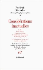 book cover of Considérations inactuelles by Friedrich Nietzsche|The Late William Arrowsmith|William Arrowsmith