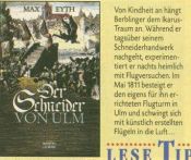 book cover of Der Schneider von Ulm. Historischer Roman um den Mann, der vom Fliegen träumte by Max Eyth